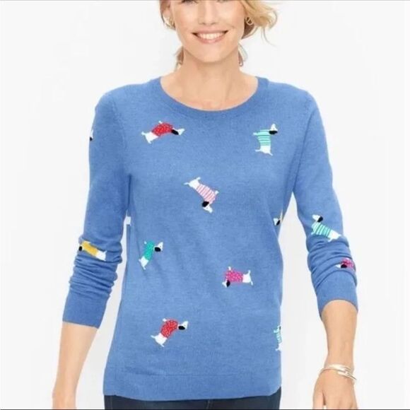 Talbots lightweight blue dog sweater dachshund blue XS - Picture 1 of 6